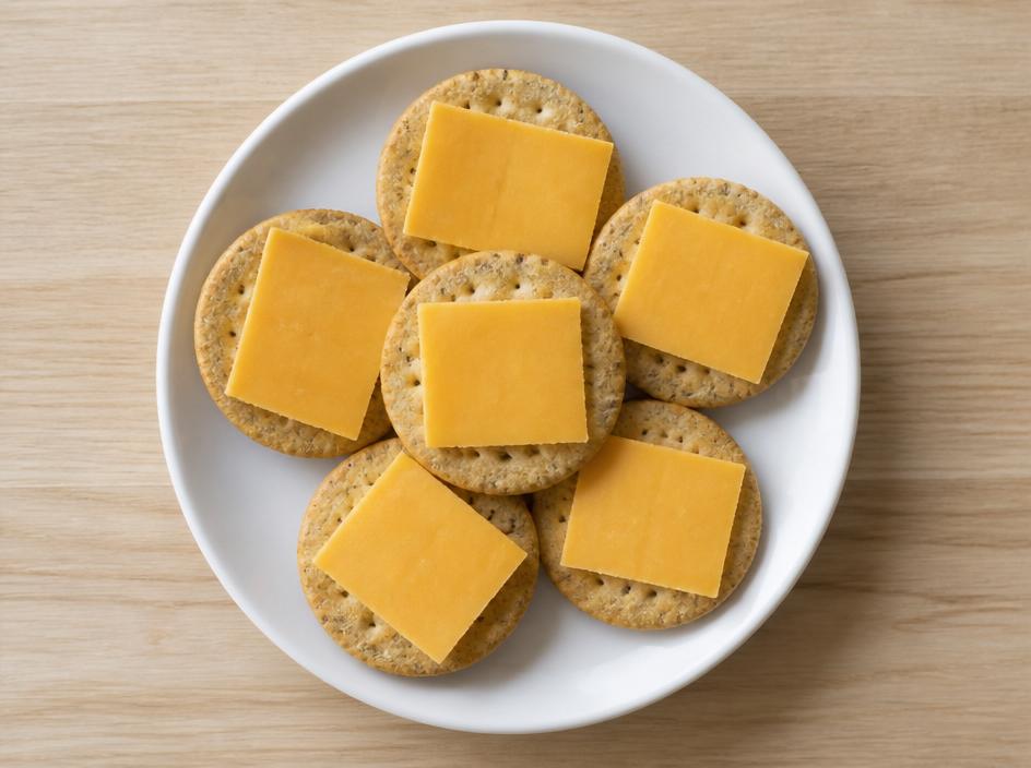 Late snack of wholegrain crackers with cheese slices
